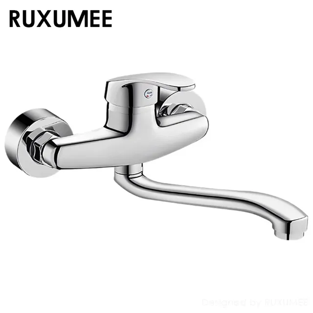 Robinet de cuisine mural rotatif en Chrome poli – vue 6