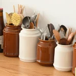 Porte-ustensiles de cuisine, porte-ustensiles de cuisine en céramique pour comptoir, organisateur de rangement pour spatule cuillère et fourchette pot de rangement