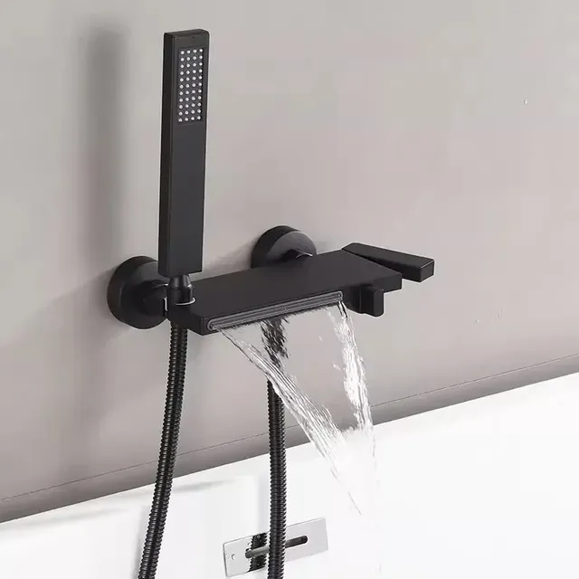 Mitigeur bain douche mural noir mat bec cascade large… – vue 5