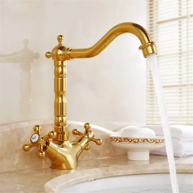 Robinet lavabo laiton doré antique victorien bec haut… – vue 2
