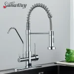 Robinet de cuisine moderne chromé, dispositif mélangeur d&rsquo;eau chaude et froide filtre rotatif, robinet de cuisine au printemps, Installation sur pont