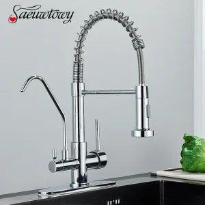 Robinet de cuisine moderne chromé, dispositif mélangeur d’eau chaude et froide filtre rotatif, robinet de cuisine au printemps, Installation sur pont Robinet de cuisine moderne chromé, dispositif mélangeur d’eau chaude et froide filtre rotatif, robinet de cuisine au printemps, Installation sur pont