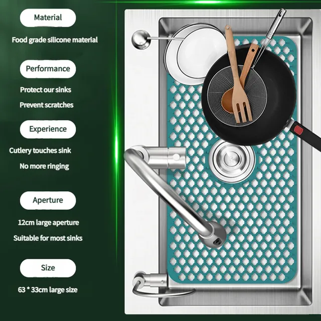 Tapis d'évier de cuisine en Silicone avec trous de… – vue 2
