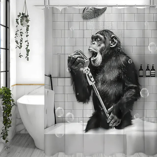Rideau de douche avec animaux amusants en noir et blanc – vue 3