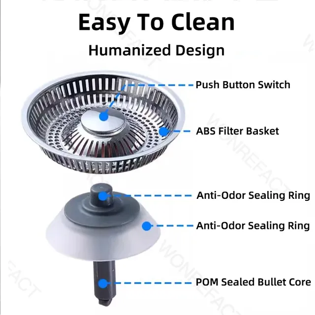 Filtre bonde évier cuisine amovible chromé ABS plastique… – vue 4