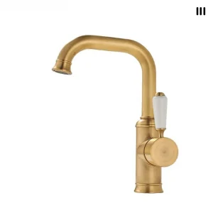 Robinet de lavabo en laiton Vintage de luxe, robinet d&rsquo;évier de salle de bains à trou unique pour usage domestique, robinet d&rsquo;eau chaude et froide de cuisine