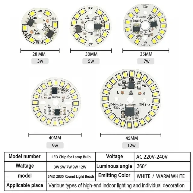 Puce LED pour ampoule 3W 5W 7W 9W 12W SMD 2835 perles de… – vue 5