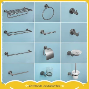 Kit d&rsquo;accessoires gris HOHardware en acier inoxydable, mur rond T1, barre à main, porte-rouleau de papier toilette, crochet pour peignoir et serviette