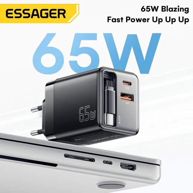 Chargeur GaN Essager 65W avec câble rétractable PD… – vue 3