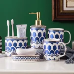 Ensemble de cinq pièces de lavage de salle de bains en céramique, tasse de bain de bouche en céramique, fournitures de salle de bains, accessoires de salle de bains, distributeur de savon, distributeur de tasses