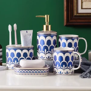 Ensemble de cinq pièces de lavage de salle de bains en céramique, tasse de bain de bouche en céramique, fournitures de salle de bains, accessoires de salle de bains, distributeur de savon, distributeur de tasses