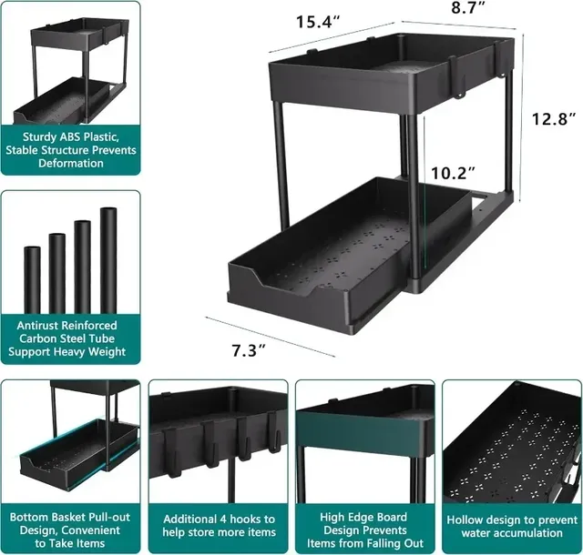 Organisateur sous évier modulable double couche tiroirs… – vue 3