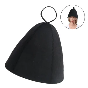 Chapeau de Sauna Épais en Feutre de Laine, Protection des Cheveux, Accessoire de Spa Noir, 25x23cm, pour le Bain, Source Chaude, 11111