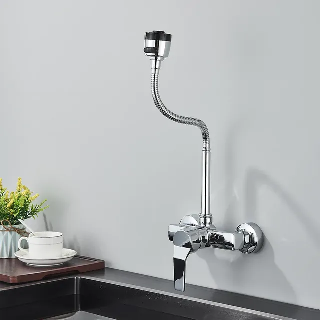Robinet de cuisine mural chromé à double trou – vue 5