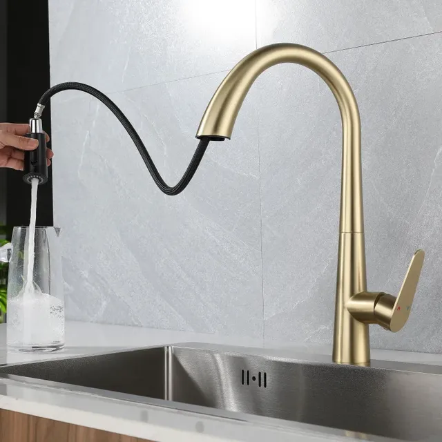 Robinet de cuisine en acier inoxydable doré – vue 2