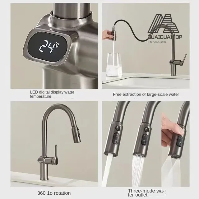 Mitigeur cuisine inox brossé col cygne élancé levier… – vue 4