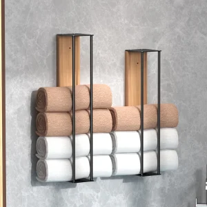 Porte-serviettes de salle de bain en métal, planche de bois, mur, foudre, rangement Porte-serviettes de salle de bain en métal, planche de bois, mur, foudre, rangement