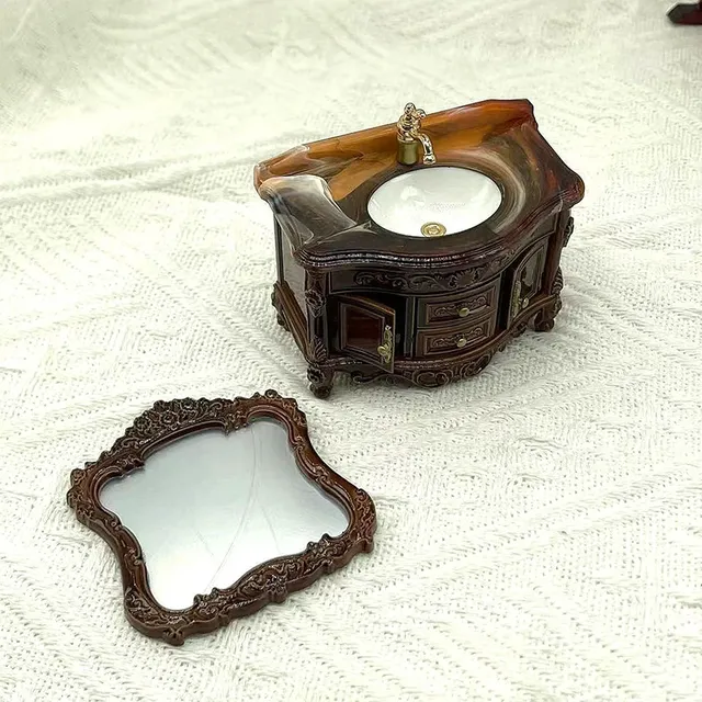 Meuble vasque miniature baroque victorien noir sculpté… – vue 3
