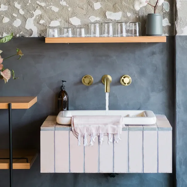 Robinet de lavabo en or brossé mitigeur d'évier mural à… – vue 3