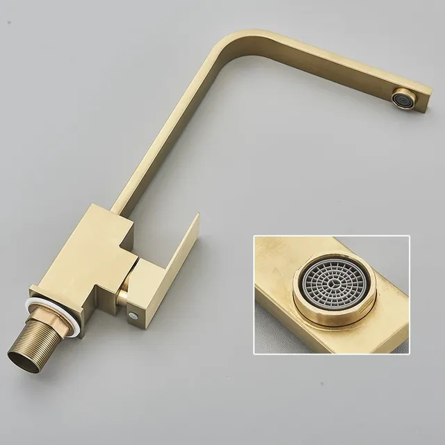 Robinet de cuisine carré doré avec brosse – vue 3