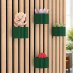 support mural pots succulentes scandinave minimaliste bois lattes plastique texturé vert sapin mat fixation facile installation rapide résistante