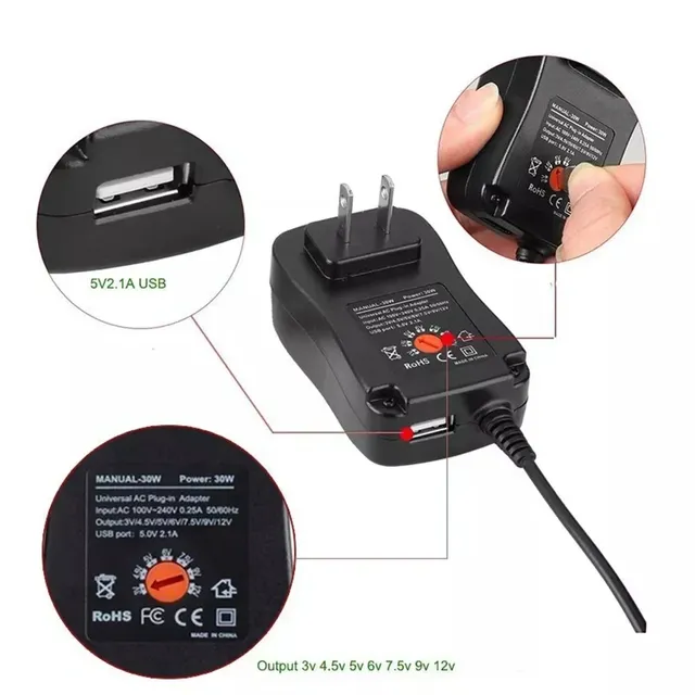 Adaptateur AC/DC 3V 4.5V 5V 6V 7.5V 9V 12V 2A/2.5A – vue 4