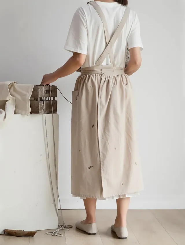 Tablier imperméable brodé en coton lavé avec poches pour… – vue 6