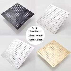 Pommeau de douche 8/10/12 pouces, pomme de douche de luxe ultra-mince, en acier inoxydable chromé, accessoire de robinet de salle de bains