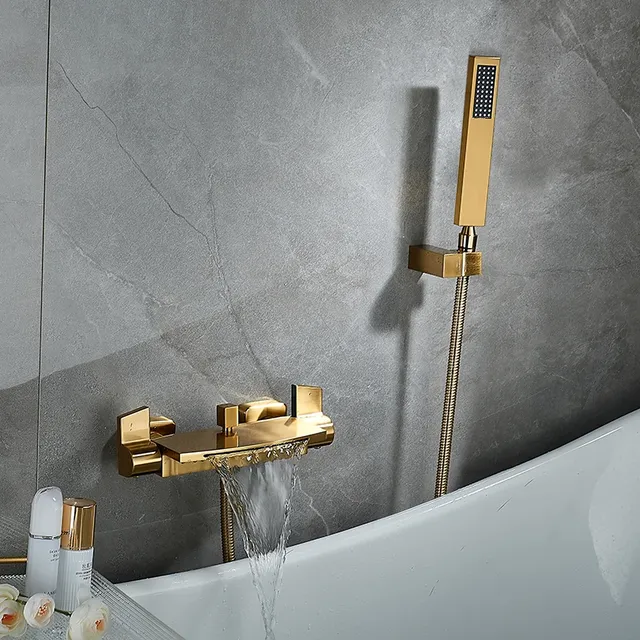 Ensemble bain douche mural doré brossé laiton gris…