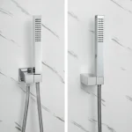 Pommeau de Douche à Haute Pression, Support Mural en Laiton, Carré, à Main, Pulvérisateur Réglable, Placage Chromé