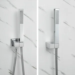 Pommeau de Douche à Haute Pression, Support Mural en Laiton, Carré, à Main, Pulvérisateur Réglable, Placage Chromé