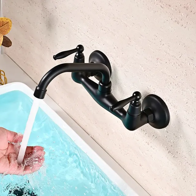 Robinet mitigeur mural laiton massif cuivre chrome noir… – vue 2