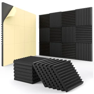 Paquet de 12 panneaux acoustiques auto-adhésifs, panneaux muraux insonorisés 1x12x12 pouces panneaux en mousse insonorisants à récupération rapide haute densité