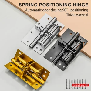 charnière autobloquante ressort positionnement silencieuse amortissement rebond métal inoxydable acier robuste épaisse plaques prépercées vis finition dorée argentée noire charnière autobloquante ressort positionnement silencieuse amortissement rebond métal inoxydable acier robuste épaisse plaques prépercées vis finition dorée argentée noire