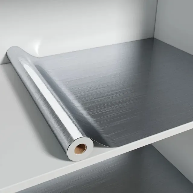 Papier peint amovible en PVC inoxydable et argent brossé