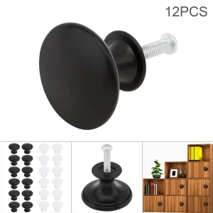 Bouton d&rsquo;armoire rond à trou unique, bouton d&rsquo;armoire avec vis, noir et blanc, commode, proximité des égouts, quincaillerie d&rsquo;armoire, 256, 12 pièces