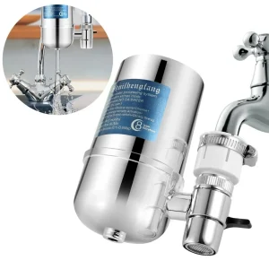 robinet filtre eau cuisine inox chromé monobloc hygiénique sanssoudure antirouille épais pivotant 360 filtration 2microns longévité 320gallons débit3Lmin réduction99chlore métauxlourds