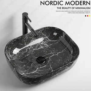 Évier de Table Rectangulaire en Céramique, Motif Pierre Noire, Lavabo Filles en Forme de Bateau, Évier de Bateau Au-Dessus du Comptoir pour HOBalcony Évier de Table Rectangulaire en Céramique, Motif Pierre Noire, Lavabo Filles en Forme de Bateau, Évier de Bateau Au-Dessus du Comptoir pour HOBalcony