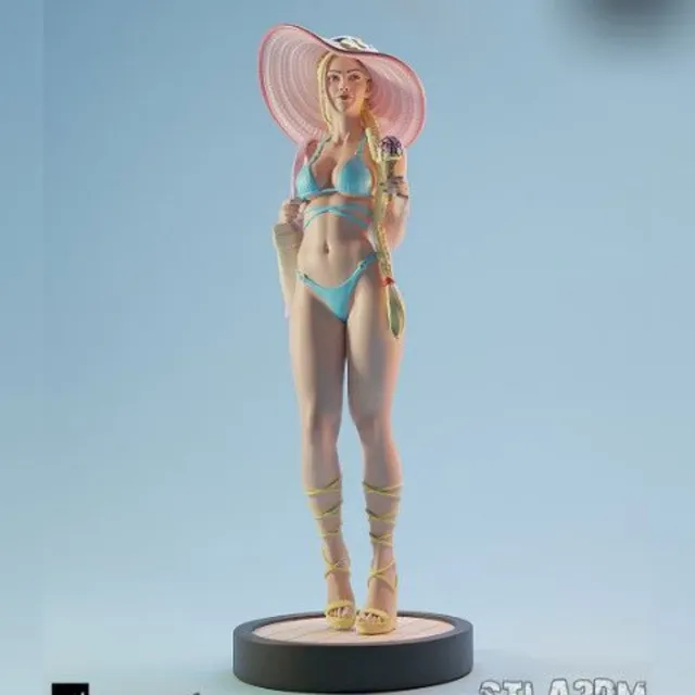 Figurine résine miniature bikini turquoise chapeau… – vue 2