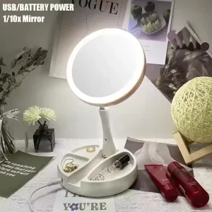 Miroir de vanité grossissant 1X 10x avec LED éclairé, Flexible et pliable, miroir de maquillage de bureau, éclairage, lampe de maquillage pour Dressing Miroir de vanité grossissant 1X 10x avec LED éclairé, Flexible et pliable, miroir de maquillage de bureau, éclairage, lampe de maquillage pour Dressing