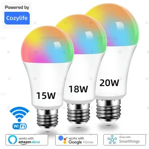Ampoule intelligente WiFi E27 à intensité variable, RGBCW, lumière LED colorée 220V, application réglable, prise en charge de la commande vocale Alexa Google Home