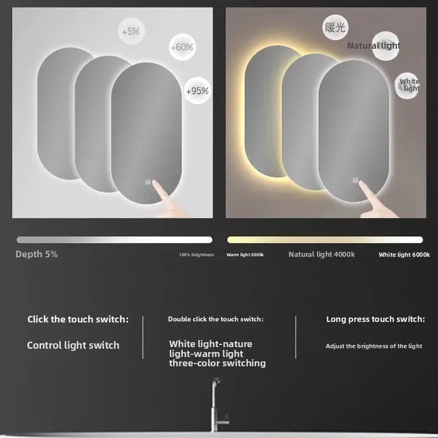 Nouveau miroir elliptique Led salle de bain miroir… – vue 4