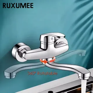 Robinet de cuisine mural rotatif en Chrome poli