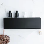 Étagère de rangement de salle de bain noire avec crochets, étagères de décoration de cuisine en aluminium sur le mur, support de rangement de douche, support mural