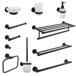 Accessoires de salle de bains brossés noirs, ensemble de quincaillerie, porte-brosse de toilette, porte-papier, porte-serviettes, crochet pour Robe, porte-savon, anneau