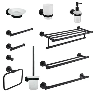 Accessoires de salle de bains brossés noirs