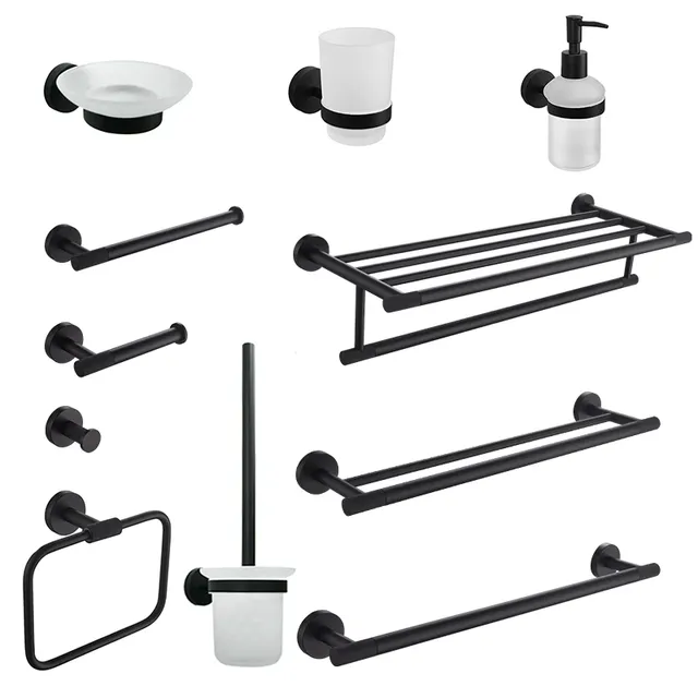 Accessoires de salle de bains brossés noirs