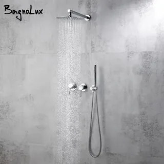 Système douche mural dissimulé pommeau pluie ultrafin rond chrome poli…