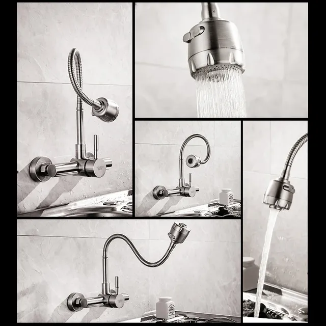 Robinet de cuisine mural en acier inoxydable – vue 3