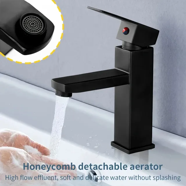 Robinet de lavabo carré noir en acier inoxydable – vue 2